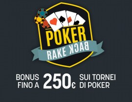 Poker Rakeback -  fino a 250€ di bonus